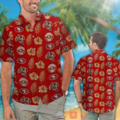 San Francisco 49Ers Logo Hibiscus Gold Red Hawaii Shirt, Shorts - Hot Sale 2025
