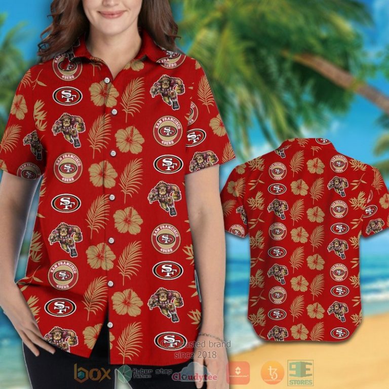 San Francisco 49Ers Logo Hibiscus Gold Red Hawaii Shirt, Shorts - Hot Sale 2025