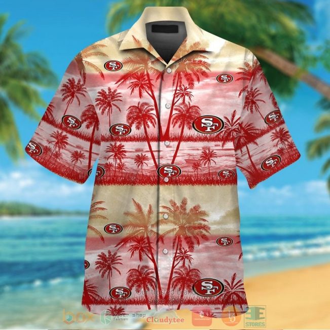 San Francisco 49Ers Palm Tree Light Gold Red Hawaiian Shirt And Shorts - Hot Sale 2025