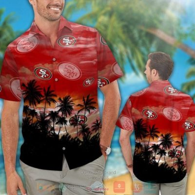 San Francisco 49Ers Palm Tree Red Black Hawaiian Shirt And Shorts - Hot Sale 2025