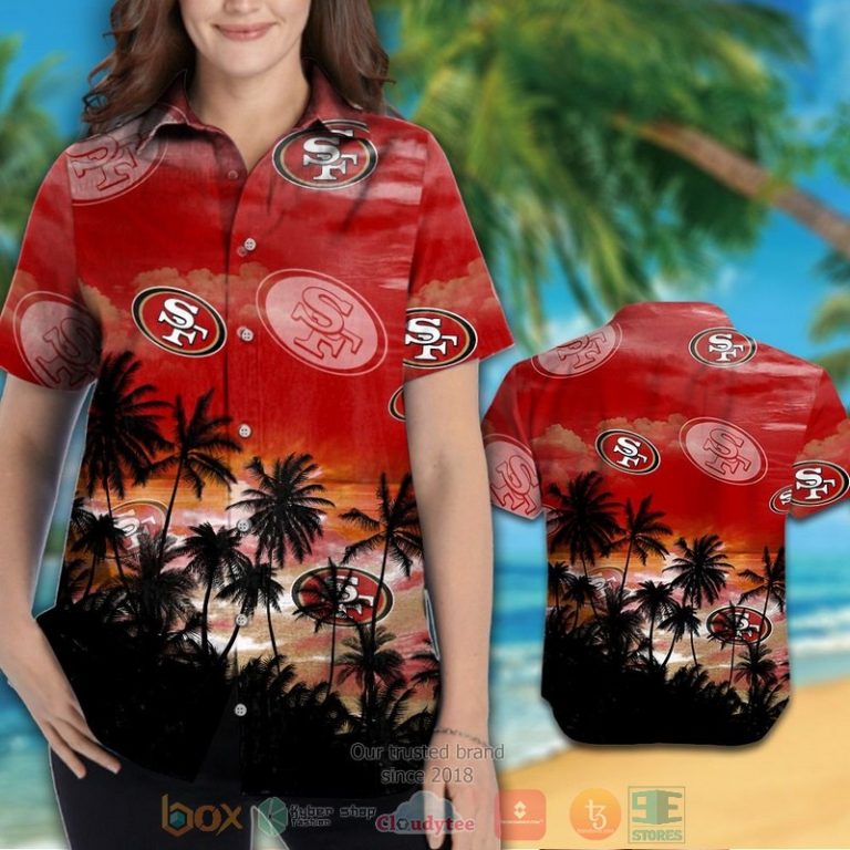 San Francisco 49Ers Palm Tree Red Black Hawaiian Shirt And Shorts - Hot Sale 2025