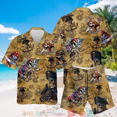 Sea Map Pirate Skull Hawaiian Shirt, Shorts - Hot Sale 2025