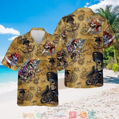 Sea Map Pirate Skull Hawaiian Shirt, Shorts - Hot Sale 2025