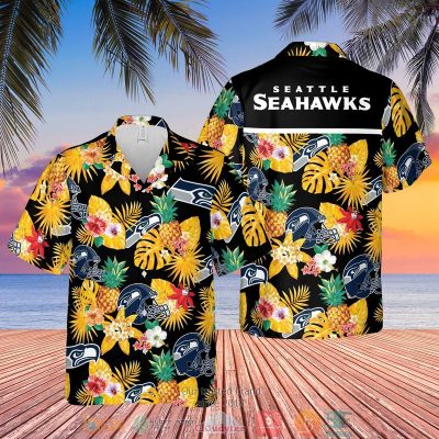Seattle Seahawks Nfl Pineapple Black Yellow Hawaiian Shirt, Shorts - Hot Sale 2025