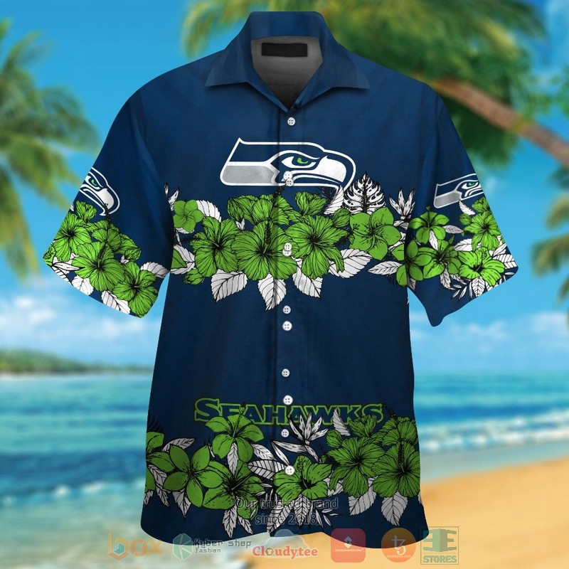 Seattle Seahawks Action Green Tropical Plants Navy Hawaii Shirt, Shorts - Hot Sale 2025