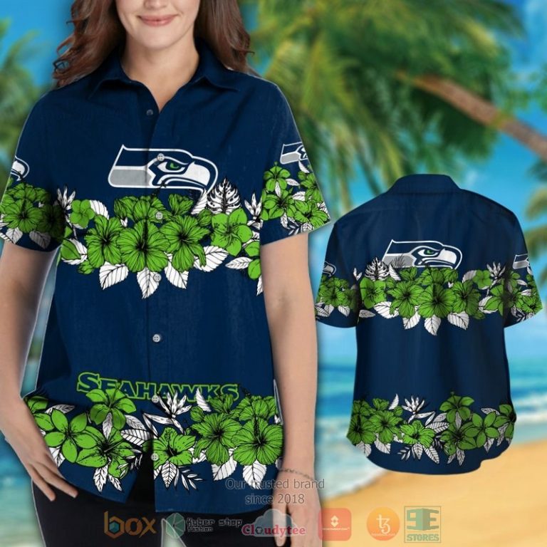 Seattle Seahawks Action Green Tropical Plants Navy Hawaii Shirt, Shorts - Hot Sale 2025