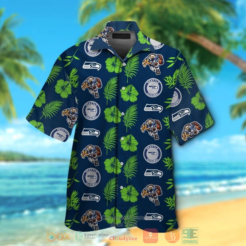 Seattle Seahawks Logo Hibiscus Action Green Navy Hawaii Shirt, Shorts - Hot Sale 2025