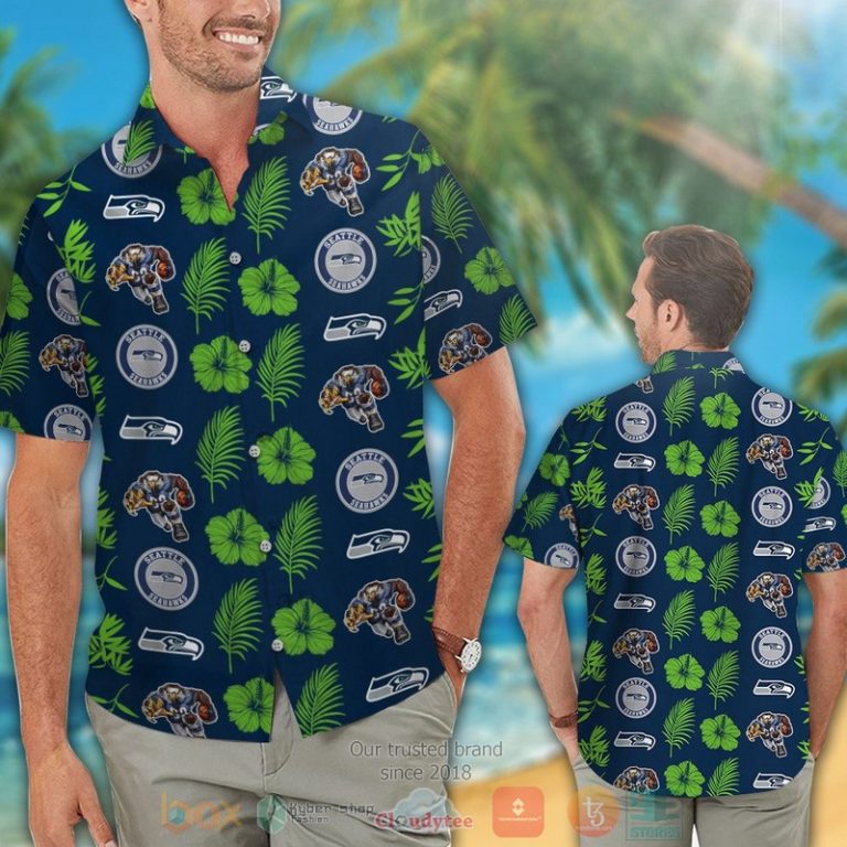Seattle Seahawks Logo Hibiscus Action Green Navy Hawaii Shirt, Shorts - Hot Sale 2025