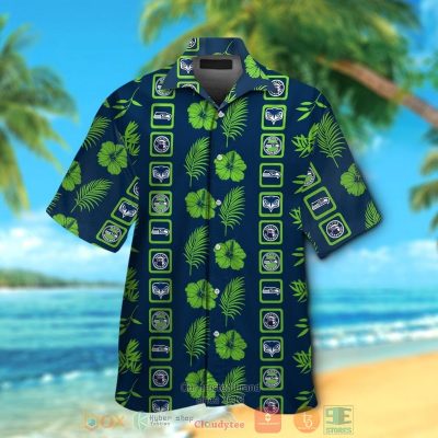 Seattle Seahawks Logo Action Green Hibiscus Navy Hawaiian Shirt And Shorts - Hot Sale 2025
