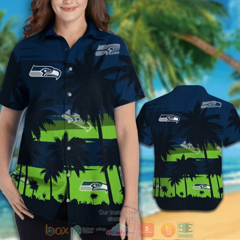 Seattle Seahawks Palm Tree Dark Navy Hawaiian Shirt And Shorts - Hot Sale 2025 Seattle Seahawks Palm Tree Dark Navy Hawaiian Shirt And Shorts - Hot Sale 2025