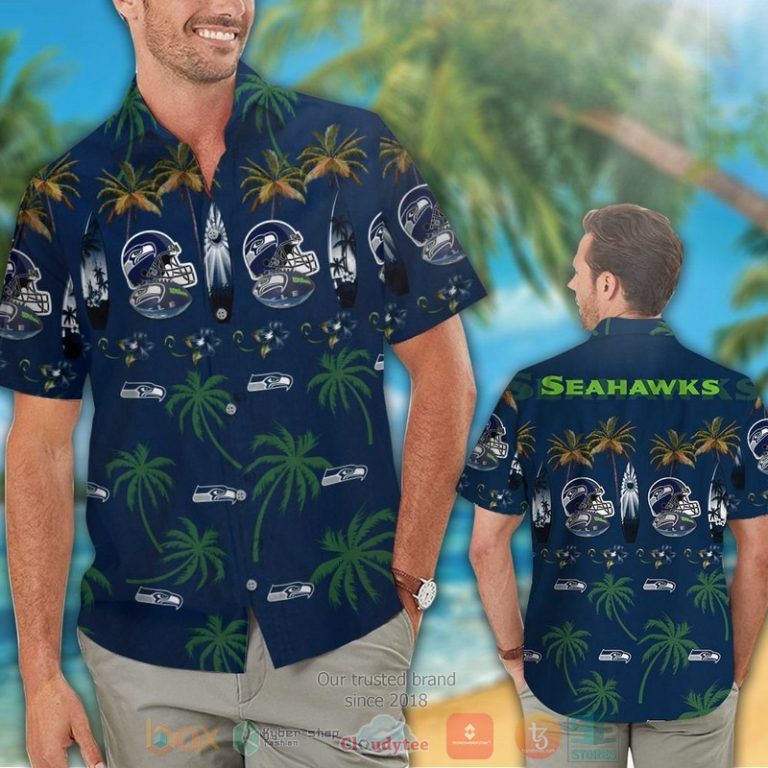 Seattle Seahawks Surfboard Palm Tree Hawaiian Shirt And Shorts - Hot Sale 2025 Seattle Seahawks Surfboard Palm Tree Hawaiian Shirt And Shorts - Hot Sale 2025