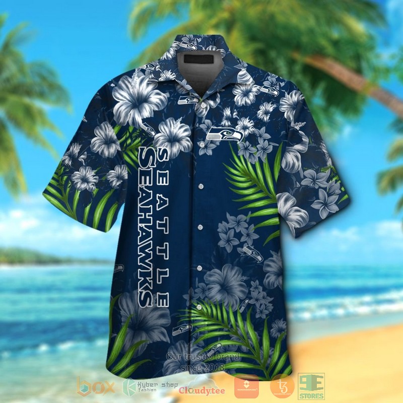 Seattle Seahawks Tropical Plants Hibiscus Navy Hawaiian Shirt And Shorts - Hot Sale 2025