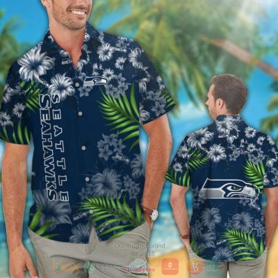Seattle Seahawks Tropical Plants Hibiscus Navy Hawaiian Shirt And Shorts - Hot Sale 2025