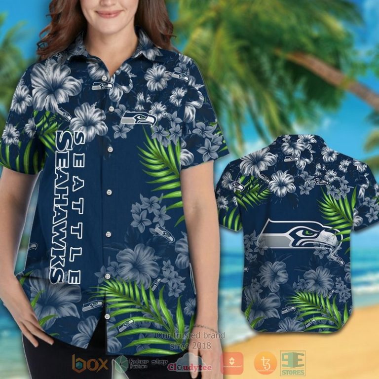 Seattle Seahawks Tropical Plants Hibiscus Navy Hawaiian Shirt And Shorts - Hot Sale 2025