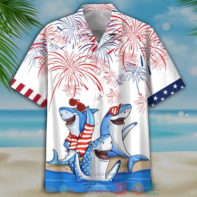 Shark Independece Day Hawaiian Shirt, Shorts - Hot Sale 2025