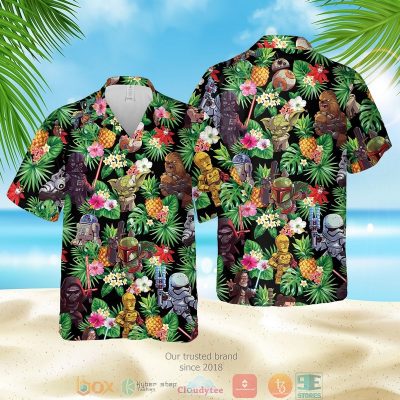 Star Wars Characters Pineapple Black Green Hawaiian Shirt, Shorts - Hot Sale 2025