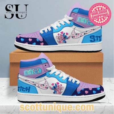 Stitch Couple Lovely Nike Air Jordan 1 High Top Sneaker -Soulcals.com