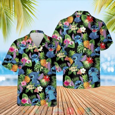 Stitch Pineapple Black Hawaiian Shirt, Shorts - Hot Sale 2025