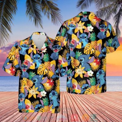 Stitch Pineapple Black Yellow Hawaiian Shirt, Shorts - Hot Sale 2025