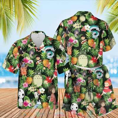 Studio Ghibli Characters Pineapple Black Hawaiian Shirt, Shorts - Hot Sale 2025