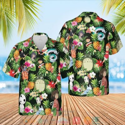 Studio Ghibli Characters Pineapple Black Hawaiian Shirt, Shorts - Hot Sale 2025