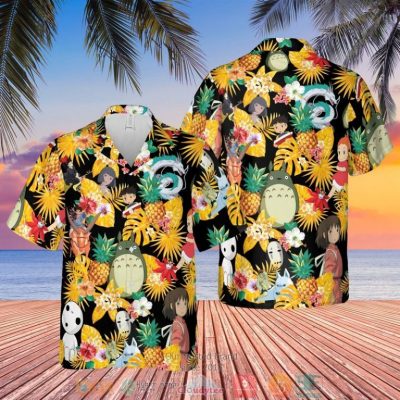 Studio Ghibli Characters Pineapple Black Yellow Hawaiian Shirt, Shorts - Hot Sale 2025
