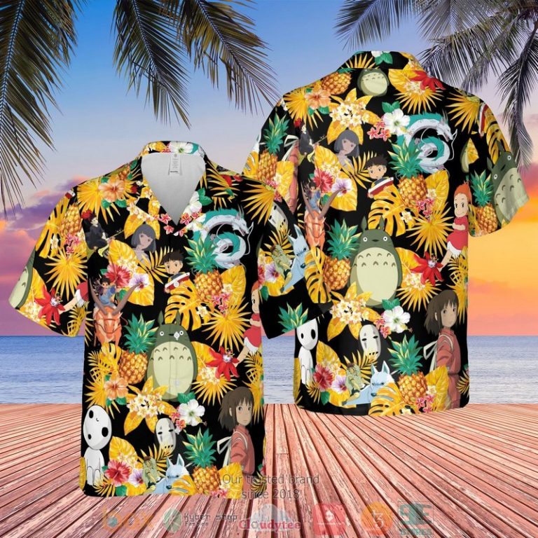 Studio Ghibli Characters Pineapple Black Yellow Hawaiian Shirt, Shorts - Hot Sale 2025 Studio Ghibli Characters Pineapple Black Yellow Hawaiian Shirt, Shorts - Hot Sale 2025