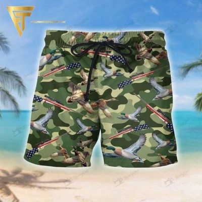 Suns Up Guns Up Duck Hunter Green Camo Pattern All Over Print Hawaiian Shirts And Beach Shorts - Hot Sale 2025