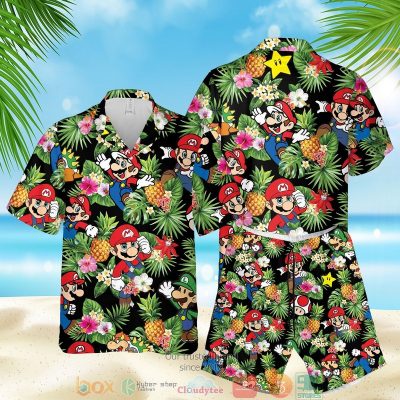 Super Mario Pineapple Black Hawaiian Shirt, Shorts - Hot Sale 2025