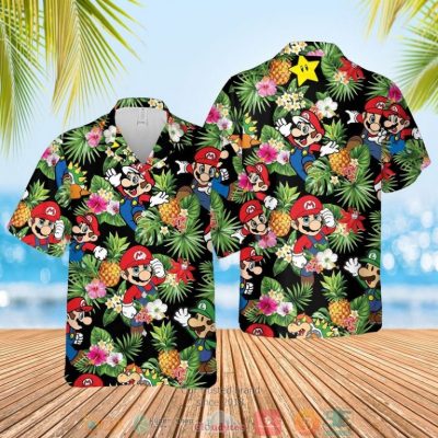 Super Mario Pineapple Black Hawaiian Shirt, Shorts - Hot Sale 2025