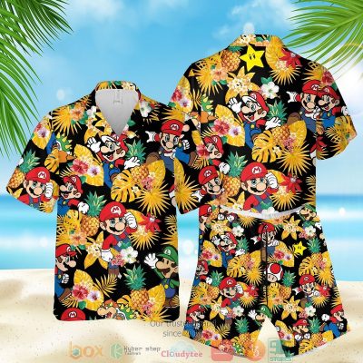 Super Mario Pineapple Black Yellow Hawaiian Shirt, Shorts - Hot Sale 2025
