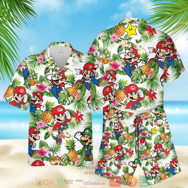 Super Mario Pineapple White Hawaiian Shirt, Shorts - Hot Sale 2025