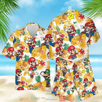 Super Mario Pineapple White Yellow Hawaiian Shirt, Shorts - Hot Sale 2025