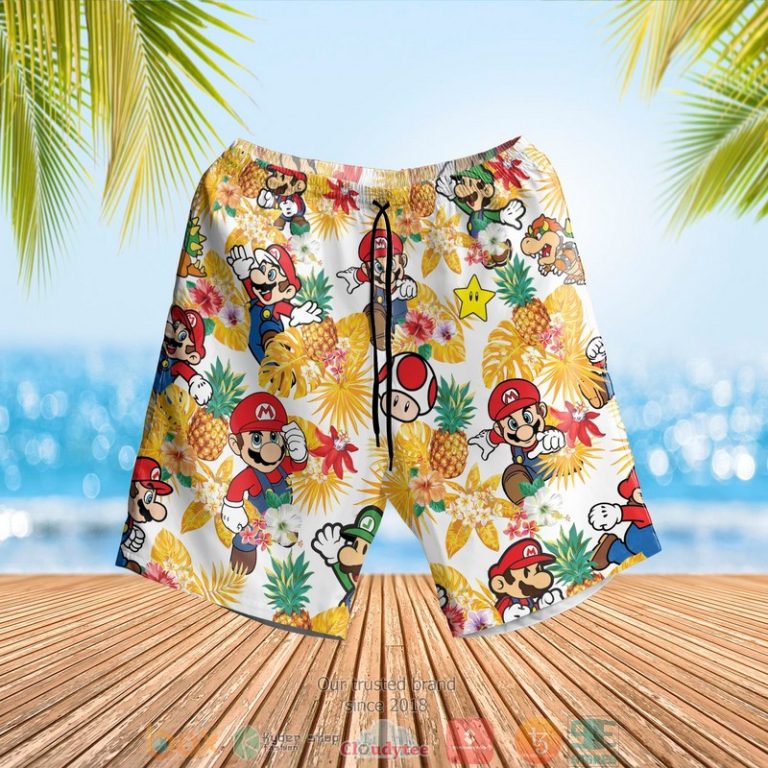 Super Mario Pineapple White Yellow Hawaiian Shirt, Shorts - Hot Sale 2025 Super Mario Pineapple White Yellow Hawaiian Shirt, Shorts - Hot Sale 2025