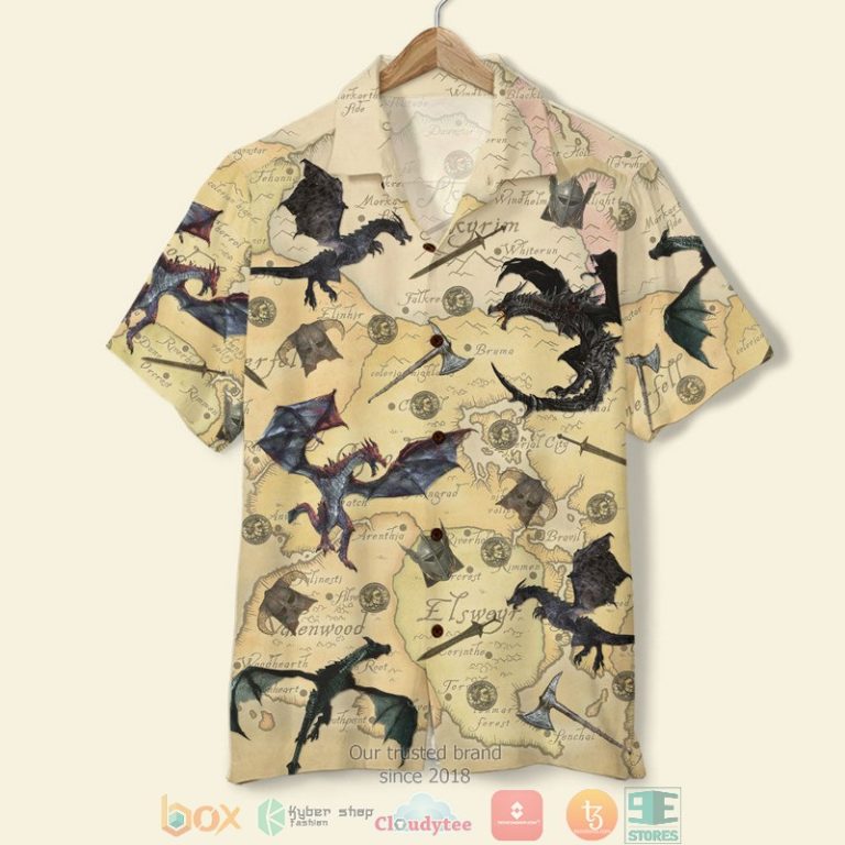 T.E.S. Game Skyrim The Game With Dragons And Old Tamriel Map Pattern Hawaiian Shirt, Shorts - Hot Sale 2025 T.E.S. Game Skyrim The Game With Dragons And Old Tamriel Map Pattern Hawaiian Shirt, Shorts - Hot Sale 2025