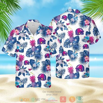 Taco Bell Logo Pineapple White Blue Hawaiian Shirt, Shorts - Hot Sale 2025
