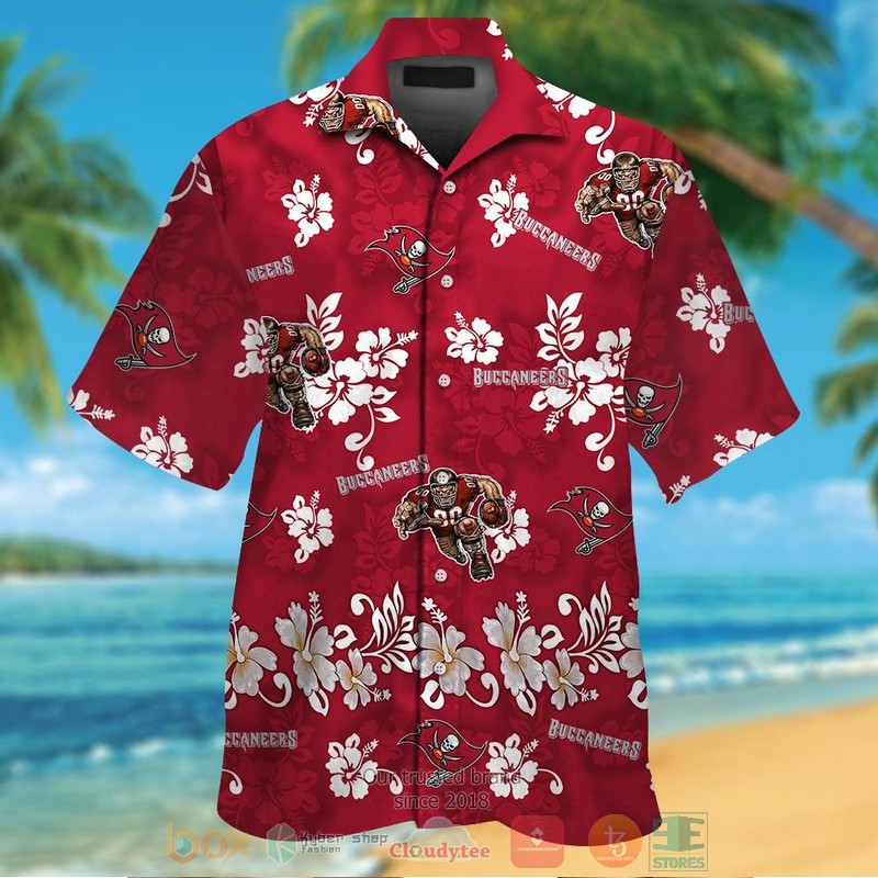 Tampa Bay Buccaneers Logo White Hibiscus Red Hawaiian Shirt And Shorts - Hot Sale 2025