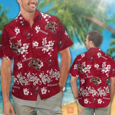 Tampa Bay Buccaneers Logo White Hibiscus Red Hawaiian Shirt And Shorts - Hot Sale 2025