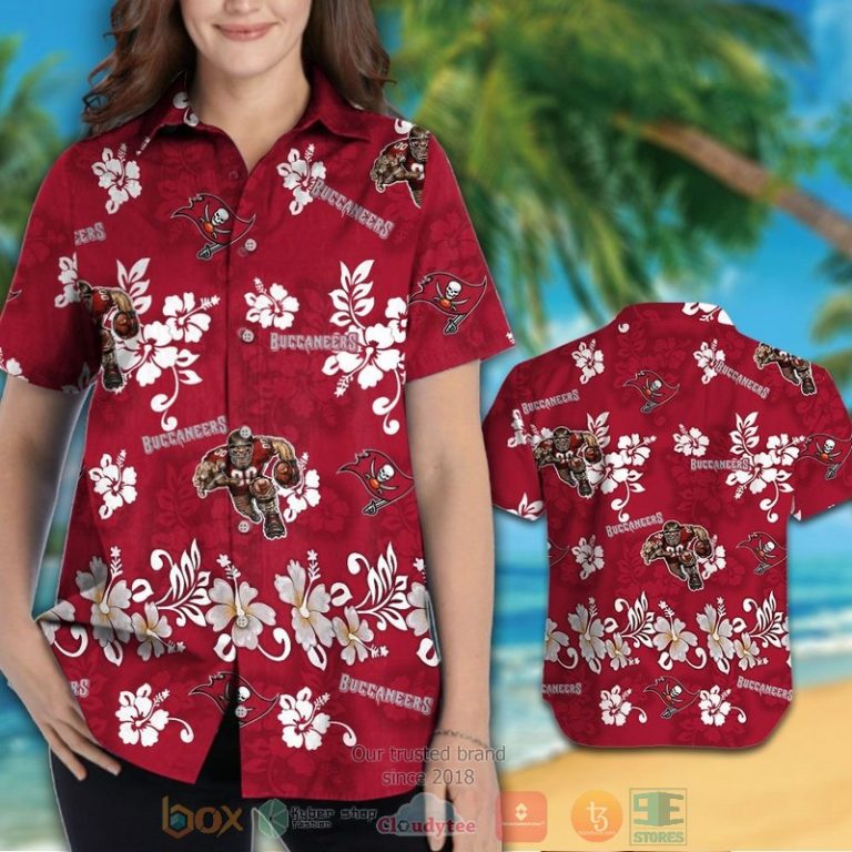 Tampa Bay Buccaneers Logo White Hibiscus Red Hawaiian Shirt And Shorts - Hot Sale 2025