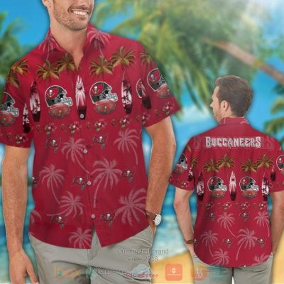 Tampa Bay Buccaneers Surfboard Palm Tree Hawaiian Shirt And Shorts - Hot Sale 2025