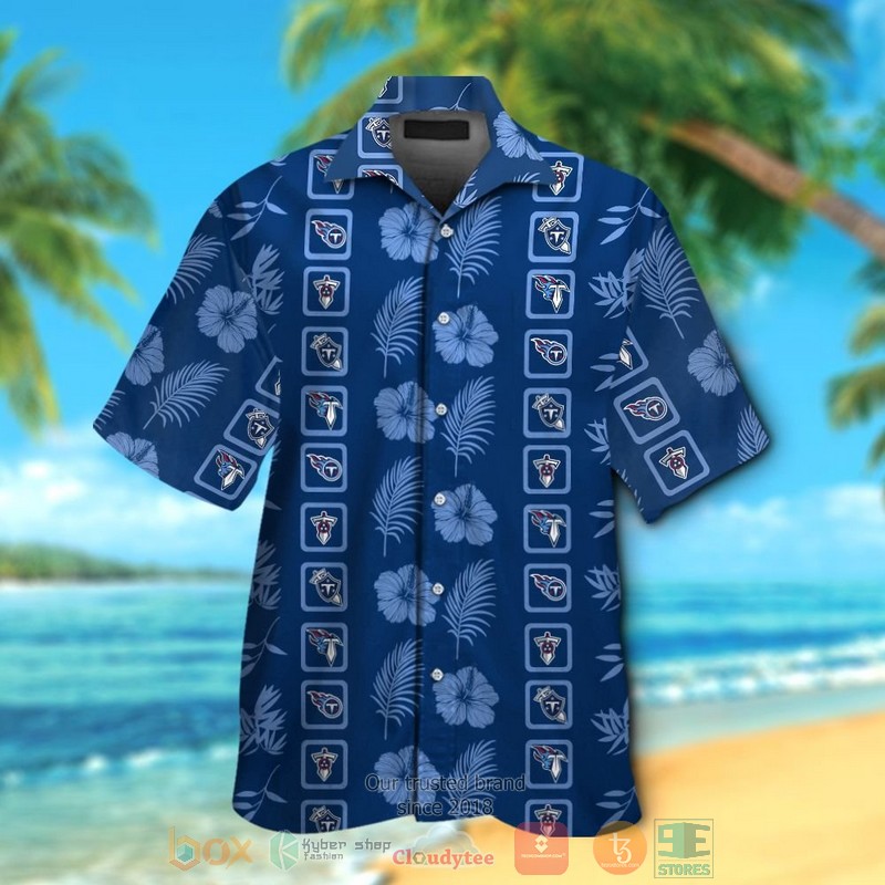 Tennessee Titans Logo Blue Hibiscus Navy Hawaiian Shirt And Shorts - Hot Sale 2025