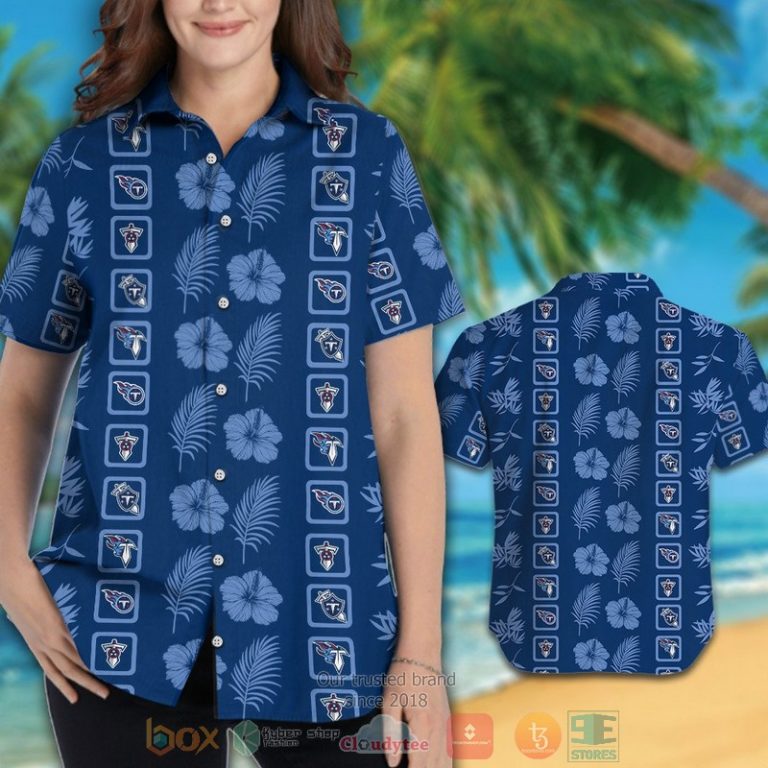Tennessee Titans Logo Blue Hibiscus Navy Hawaiian Shirt And Shorts - Hot Sale 2025