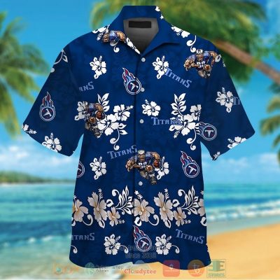 Tennessee Titans Logo White Hibiscus Navy Hawaiian Shirt And Shorts - Hot Sale 2025