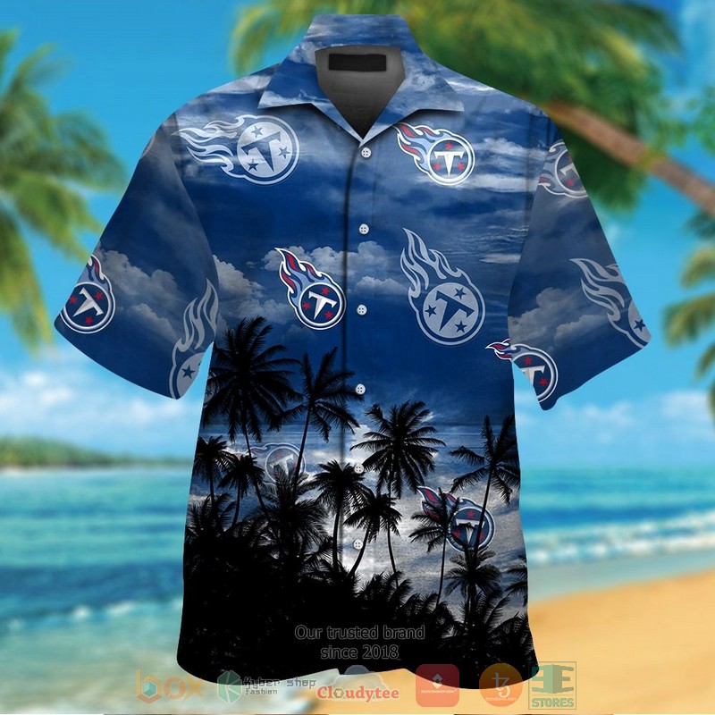 Tennessee Titans Palm Tree Blue Black Hawaiian Shirt And Shorts - Hot Sale 2025