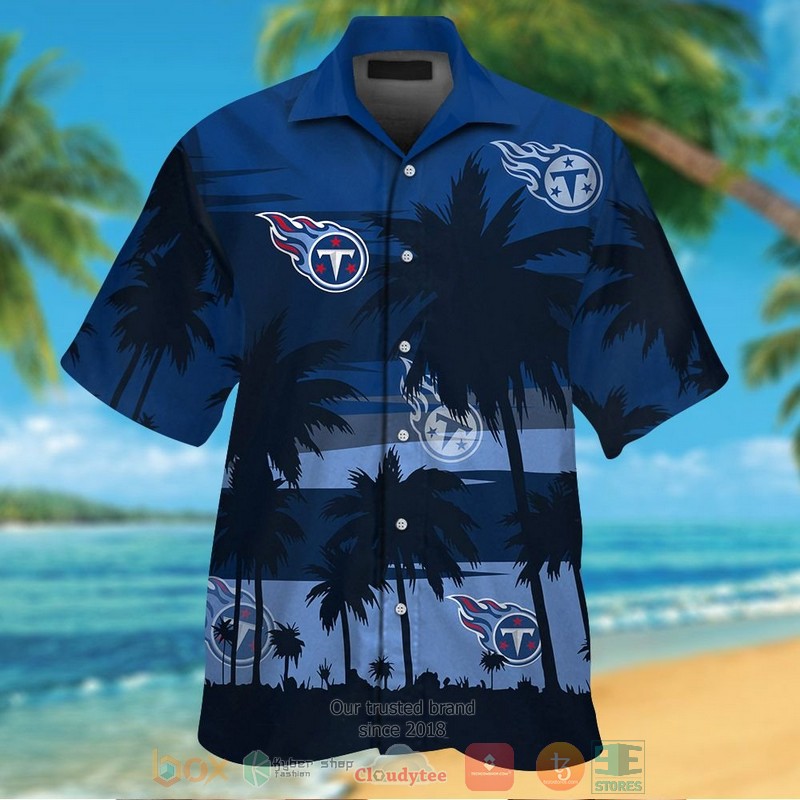 Tennessee Titans Palm Tree Dark Navy Hawaiian Shirt And Shorts - Hot Sale 2025