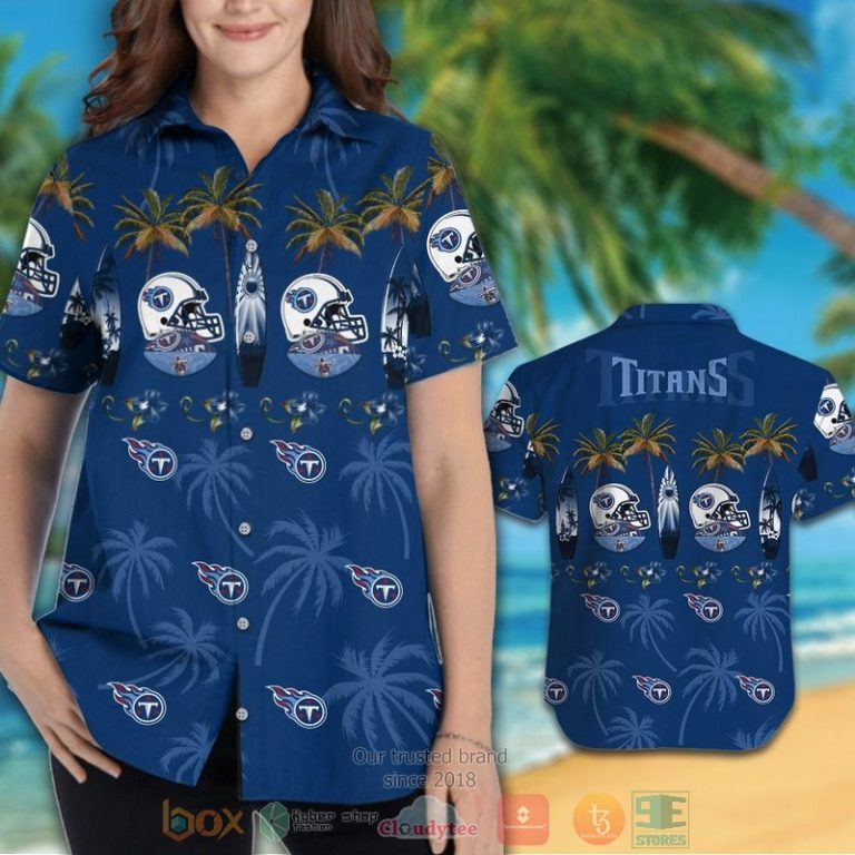 Tennessee Titans Surfboard Palm Tree Hawaiian Shirt And Shorts - Hot Sale 2025