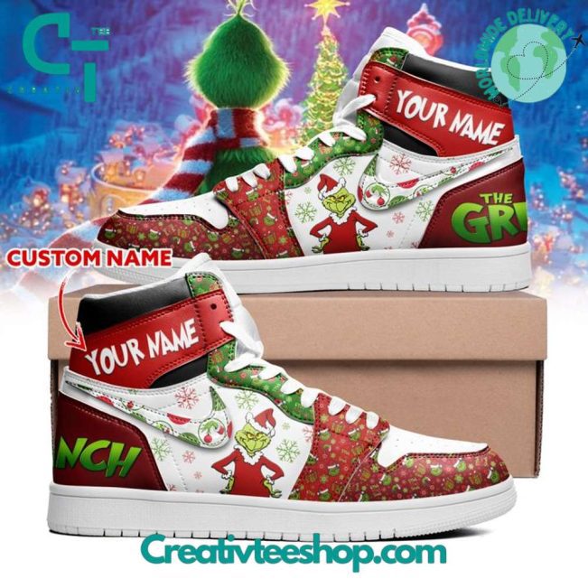 The Grinch Christmas Custom Name Air Jordan 1 Sneaker - soulcals.com