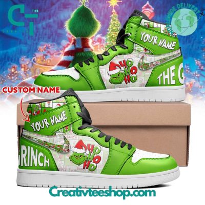 The Grinch Ho Ho Ho Christmas Custom Name Air Jordan 1 Sneaker - soulcals.com