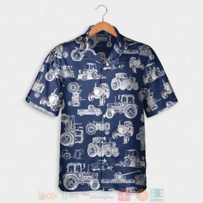 Tractor Pattern White And Blue Hawaiian Shirt, Short - Hot Sale 2025