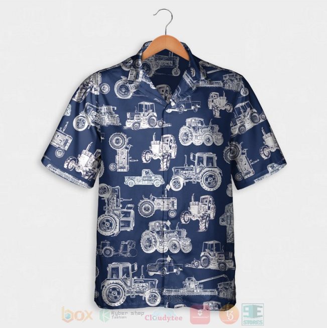 Tractor Pattern White And Blue Hawaiian Shirt, Short - Hot Sale 2025